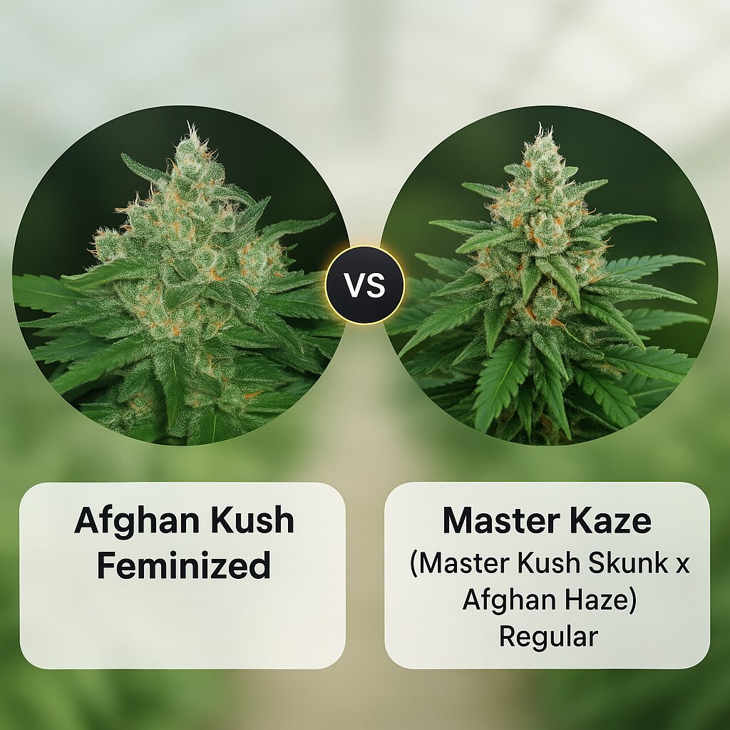 Afghan Kush (World of Seeds) vs Master Kaze (Master Kush Skunk x Afghan Haze) (Mr Nice Seedbank) Vergleich von Cannabissamen