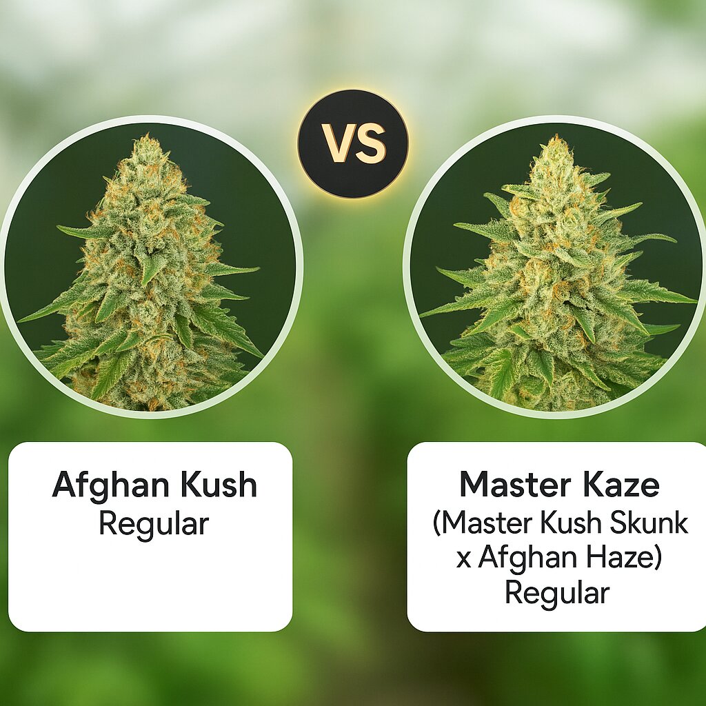 Afghan Kush (World of Seeds) vs Master Kaze (Master Kush Skunk x Afghan Haze) (Mr Nice Seedbank) Vergleich von Cannabissamen
