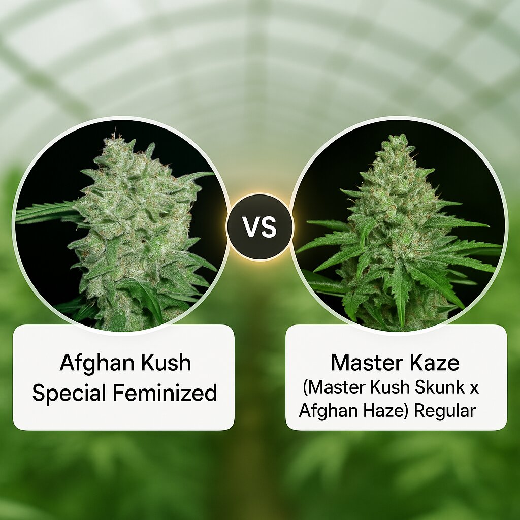 Afghan Kush Special (World of Seeds) vs Master Kaze (Master Kush Skunk x Afghan Haze) (Mr Nice Seedbank) Cannabissamenvergleich