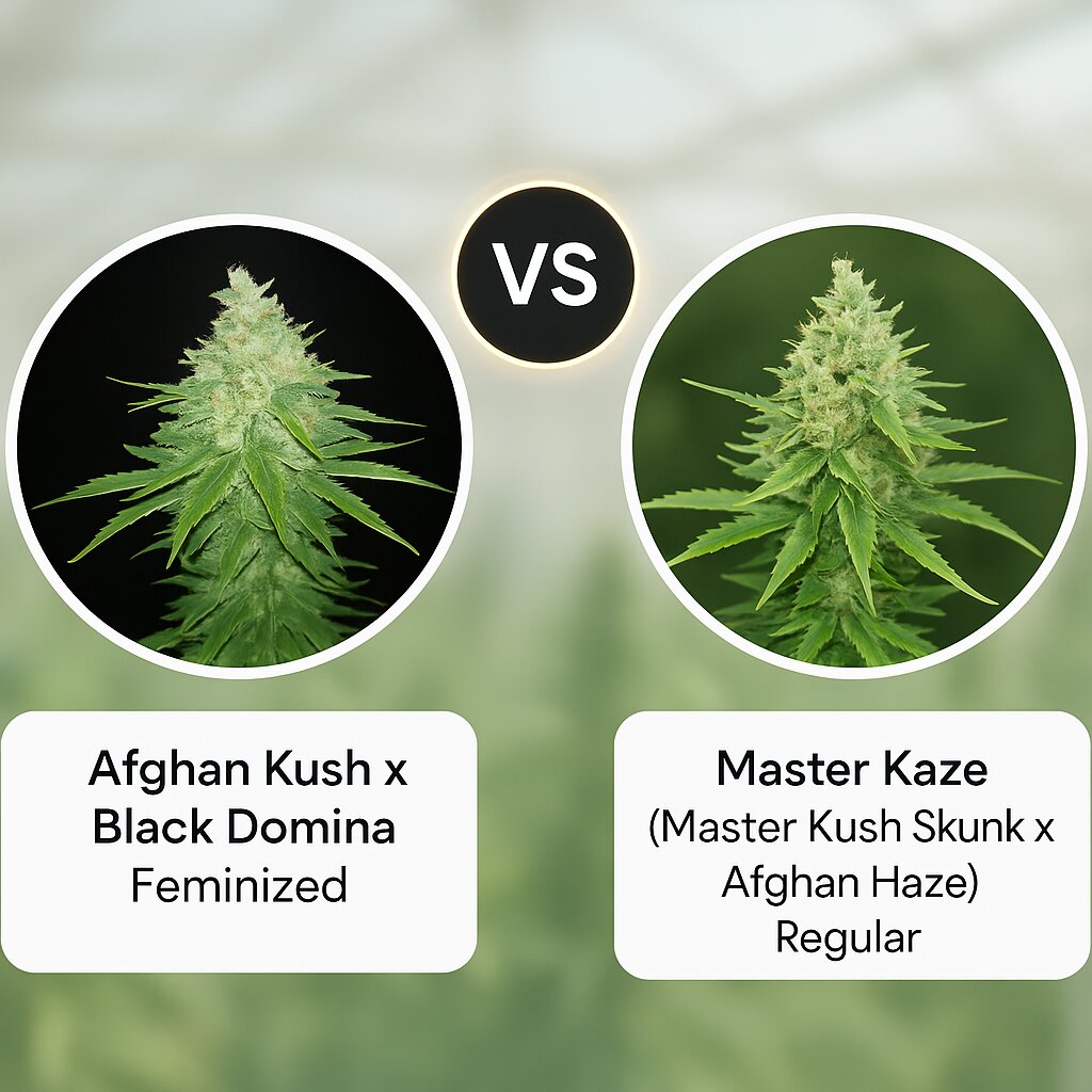 Afghan Kush x Black Domina (World of Seeds) vs Master Kaze (Master Kush Skunk x Afghan Haze) (Mr Nice Seedbank) Vergleich von Cannabissamen
