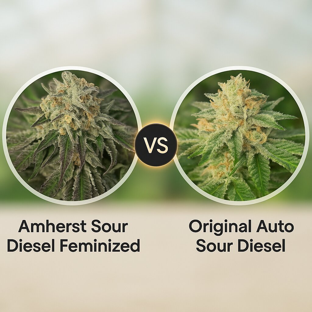 Amherst Sour Diesel (Humboldt Seed Organization) vs Original Auto Sour Diesel (FastBuds) Vergleich von Hanfsamen