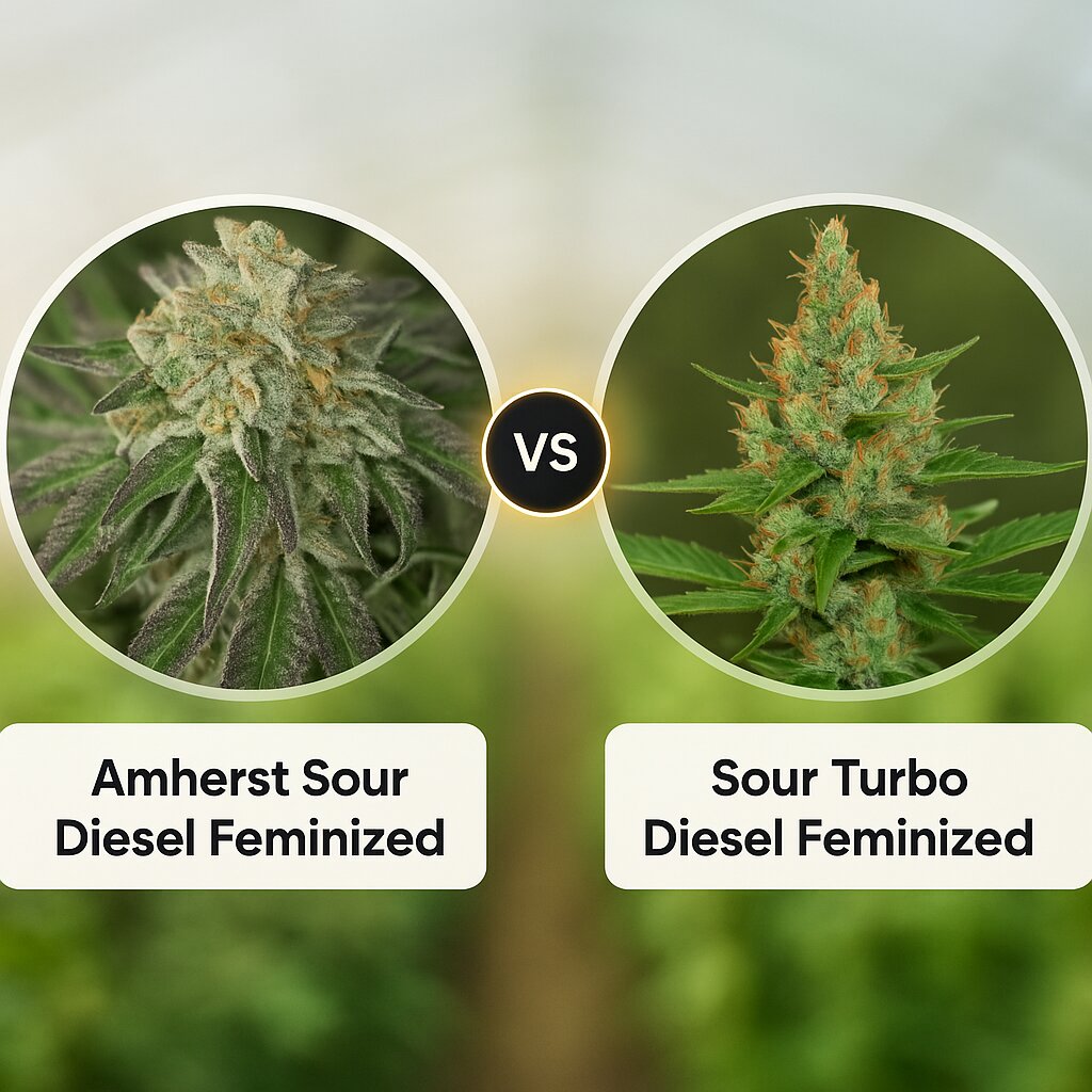 Amherst Sour Diesel (Humboldt Seed Organization) vs Sour Turbo Diesel (Cream of the Crop) Vergleich von Cannabissamen