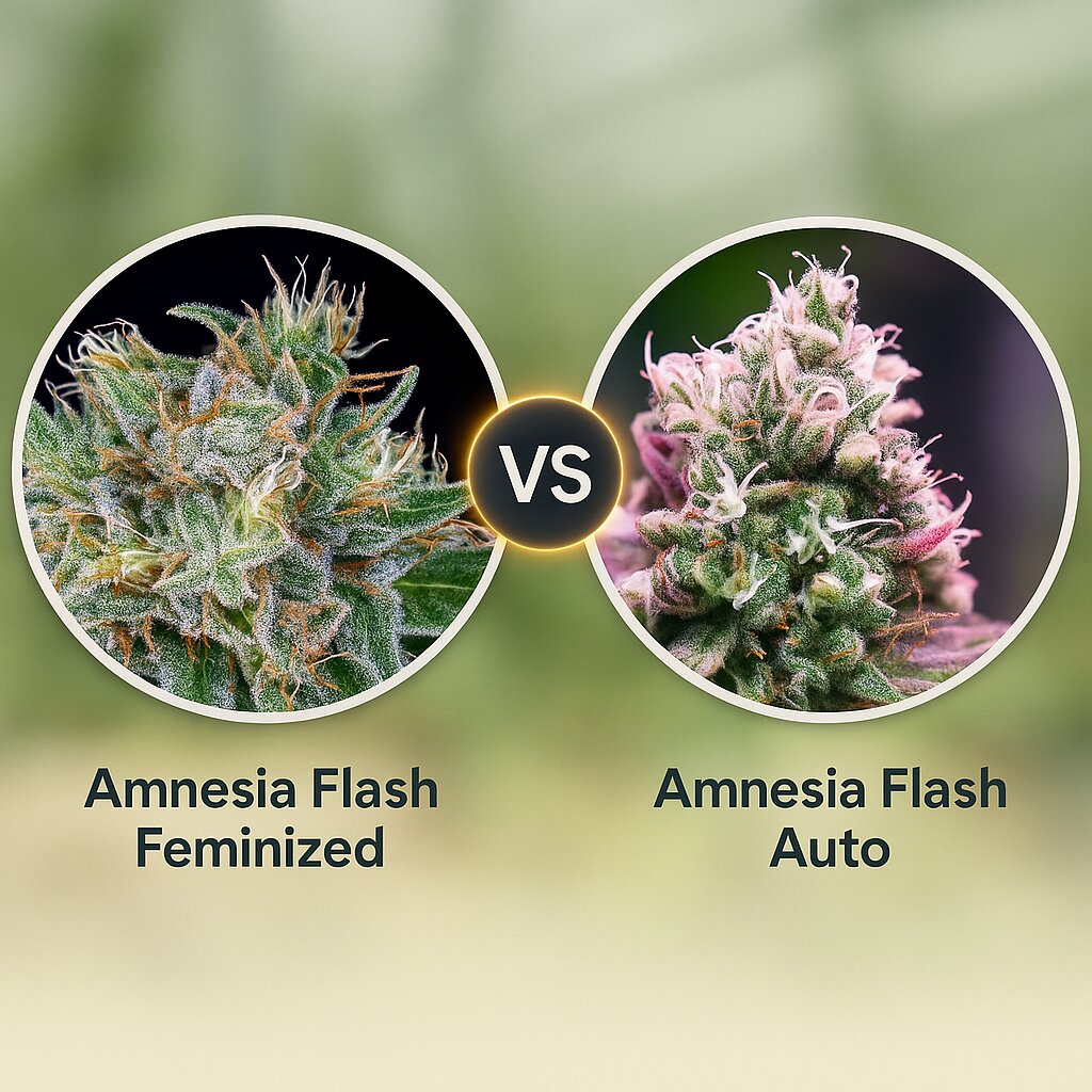 Amnesia Flash (Anesia Seeds) vs Amnesia Flash Auto (Anesia Seeds) Vergleich von Cannabissamen