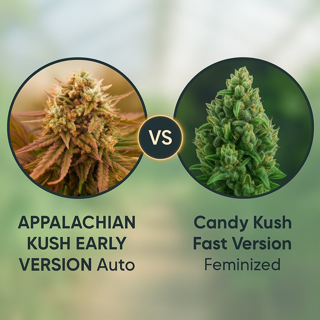 APPALACHIAN KUSH EARLY VERSION (World of Seeds) vs Candy Kush Fast Version (Royal Queen Seeds) Vergleich von Cannabissamen