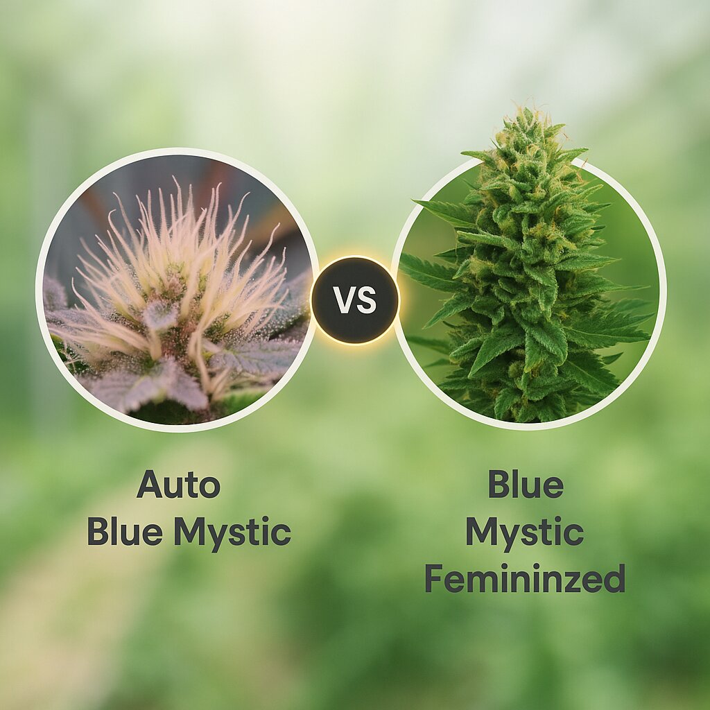 Auto Blue Mystic (Nirvana Seeds) vs Blue Mystic (Royal Queen Seeds) Cannabissamen Vergleich