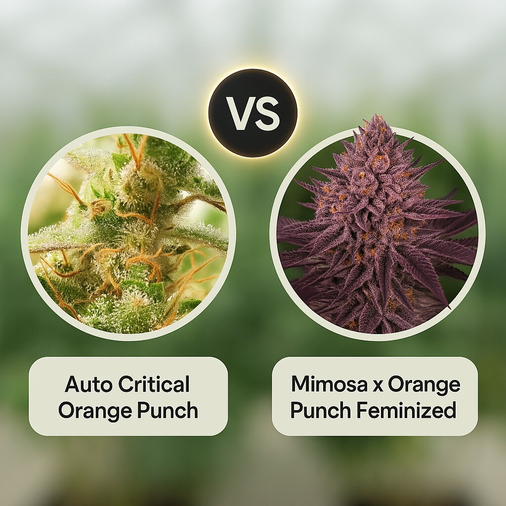 Auto Critical Orange Punch (Dutch Passion) vs Mimosa x Orange Punch (Barneys Farm) Cannabissamenvergleich