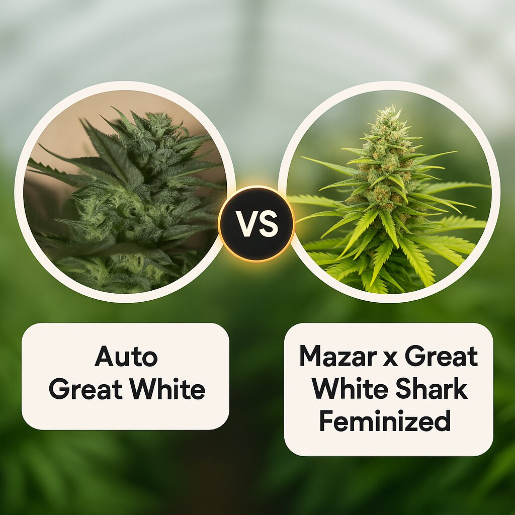 Auto Great White (Seedsman) vs Mazar x Great White Shark (World of Seeds) Cannabissamenvergleich