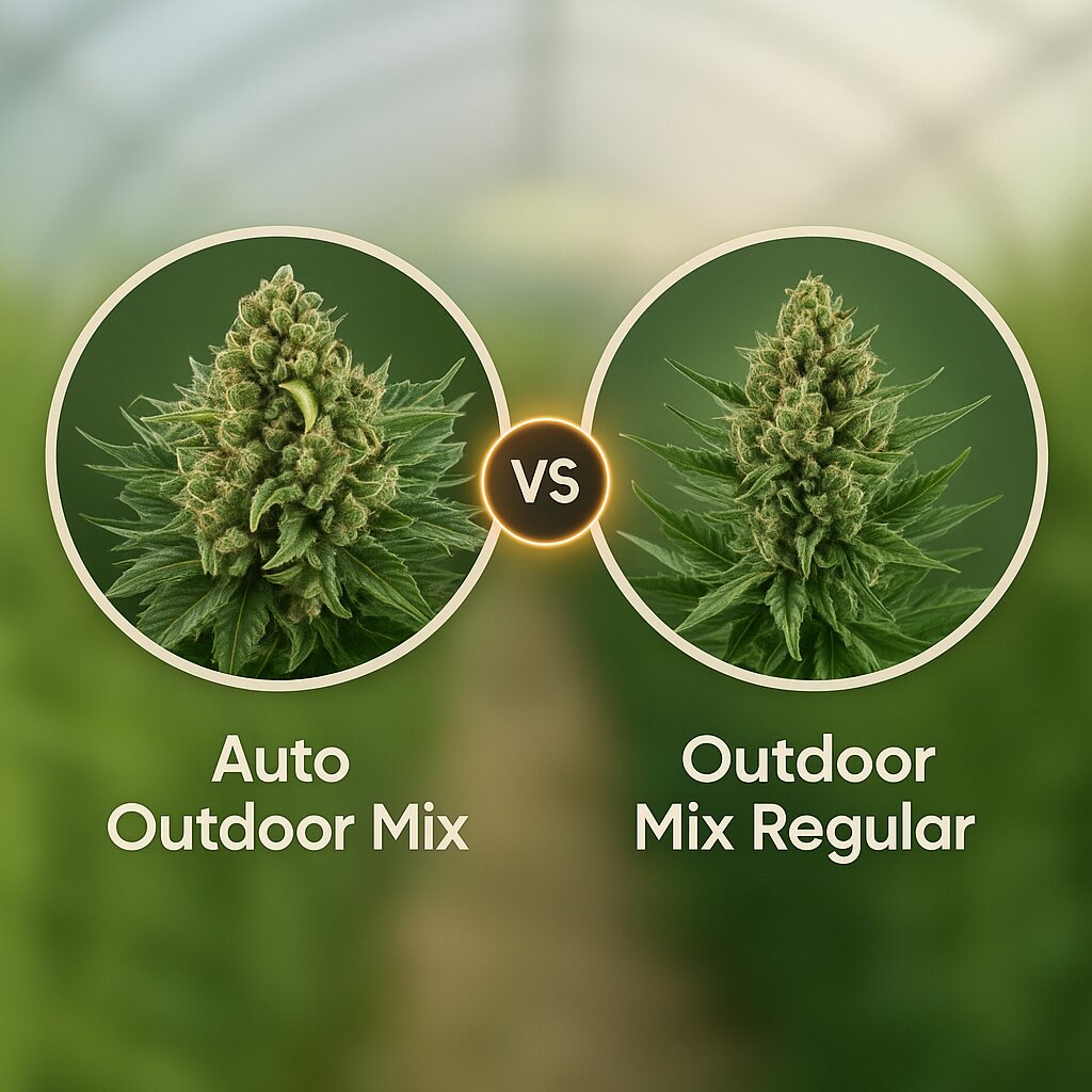 Auto Outdoor Mix (Royal Queen Seeds) vs Outdoor Mix (Sensi Seeds) Cannabis Samen Vergleich