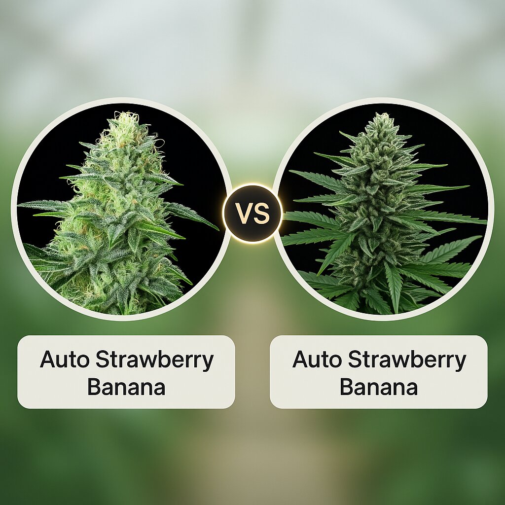 Auto Strawberry Banana (Anesia Seeds) vs Auto Strawberry Banana (DNA Genetics) Vergleich von Cannabissamen