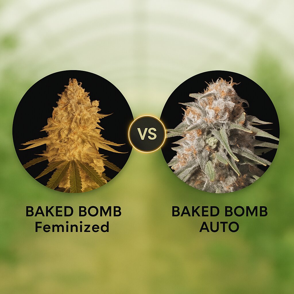 BAKED BOMB (Bomb Seeds) vs BAKED BOMB AUTO (Bomb Seeds) Cannabissamenvergleich