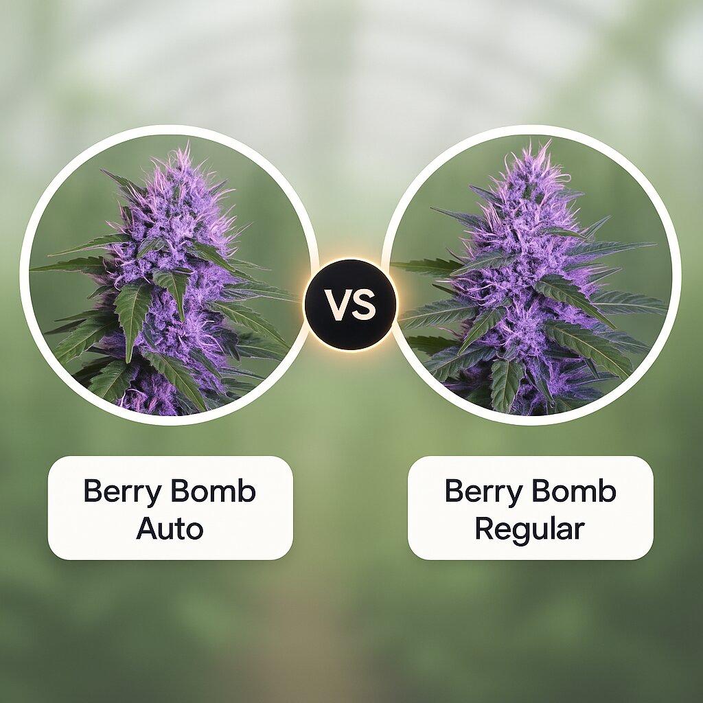 Berry Bomb Auto (Bomb Seeds) vs Berry Bomb Regular (Bomb Seeds) Vergleich von Cannabissamen