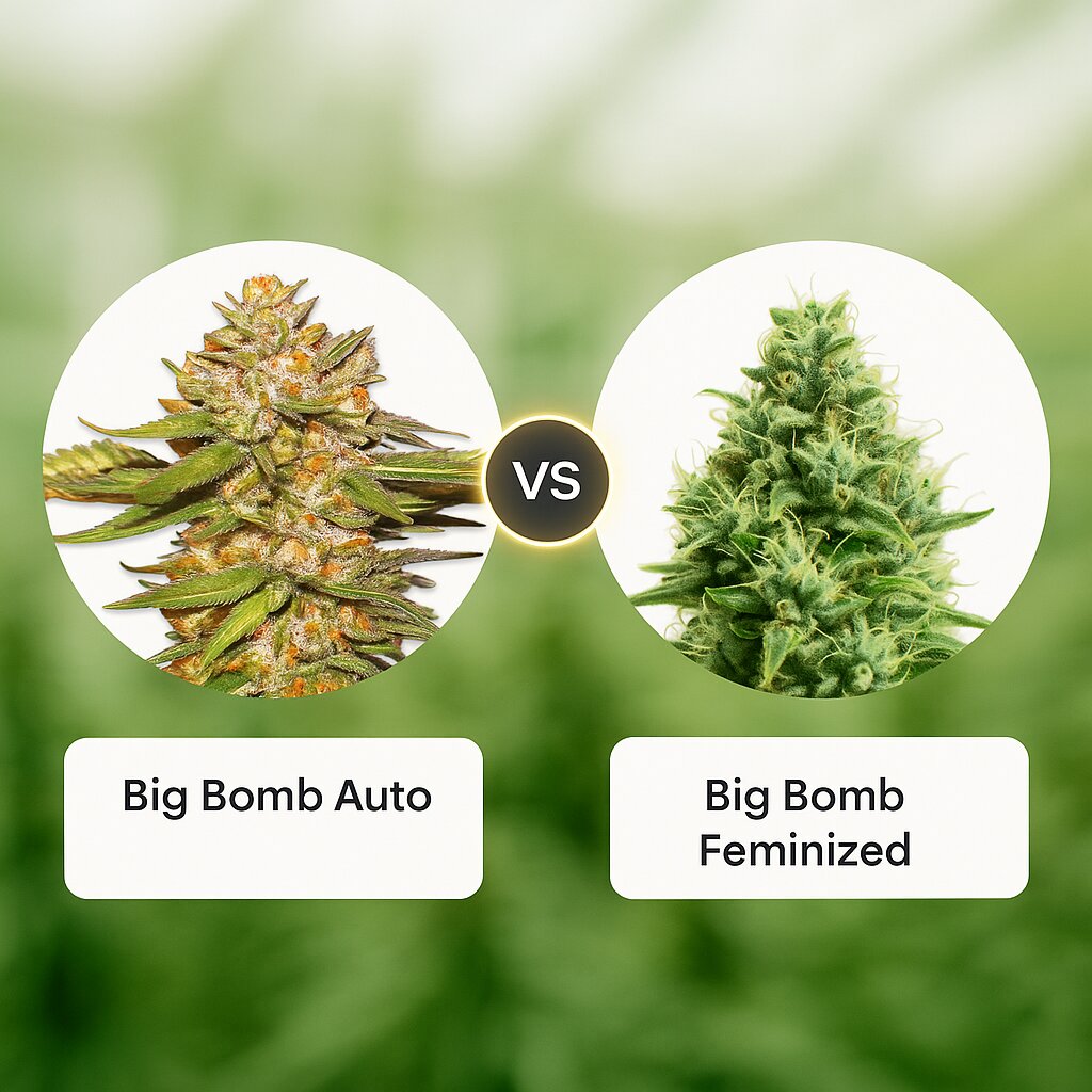 Big Bomb Auto (Bomb Seeds) vs Big Bomb (Bomb Seeds) Vergleich von Cannabissamen