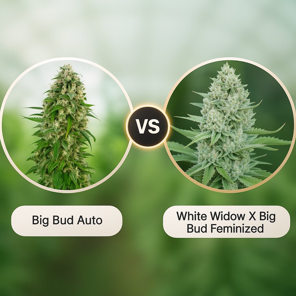Big Bud Auto (Sensi Seeds) vs White Widow X Big Bud (Female Seeds) Vergleich von Cannabissamen