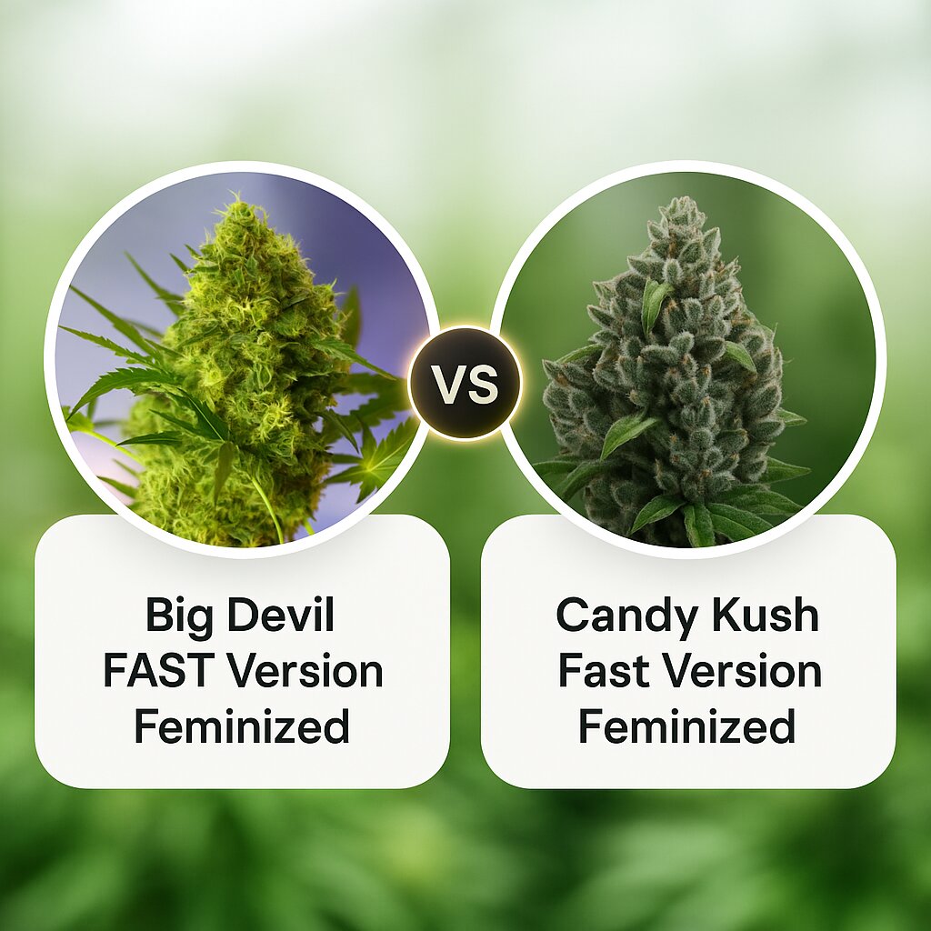 Big Devil FAST Version (Sweet Seeds) vs Candy Kush Fast Version (Royal Queen Seeds) Cannabissamenvergleich