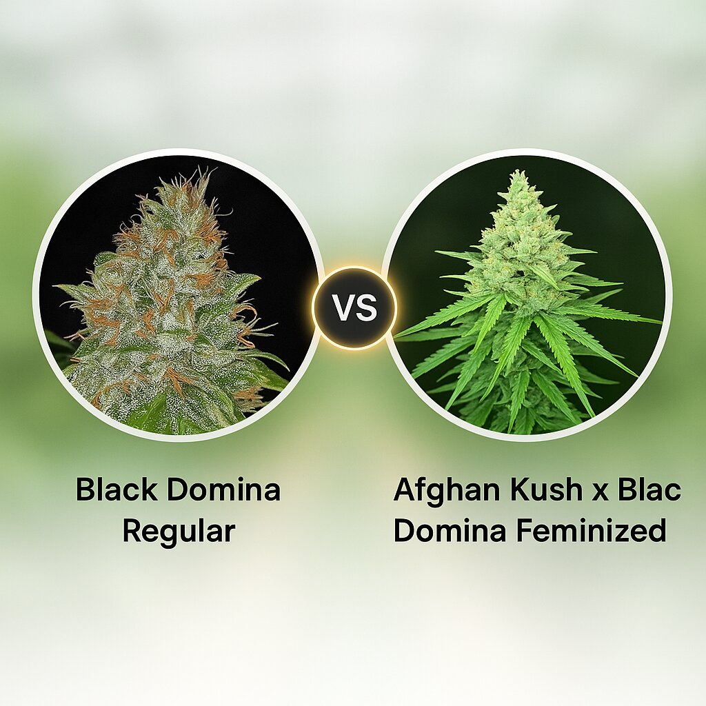Black Domina (Sensi Seeds) vs Afghan Kush x Black Domina (World of Seeds) Vergleich von Hanfsamen