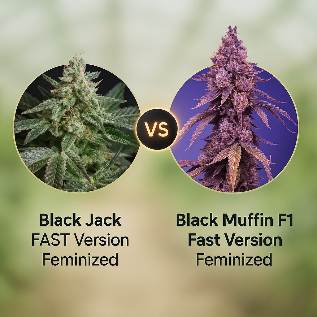 Black Jack FAST Version (Sweet Seeds) vs Black Muffin F1 Fast Version (Sweet Seeds) Vergleich von Cannabissamen