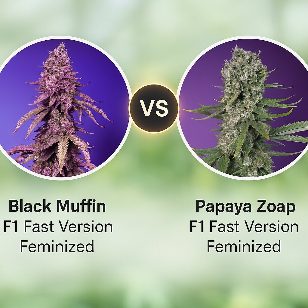 Black Muffin F1 Fast Version (Sweet Seeds) vs Papaya Zoap F1 Fast Version (Sweet Seeds) Cannabis Samen Vergleich