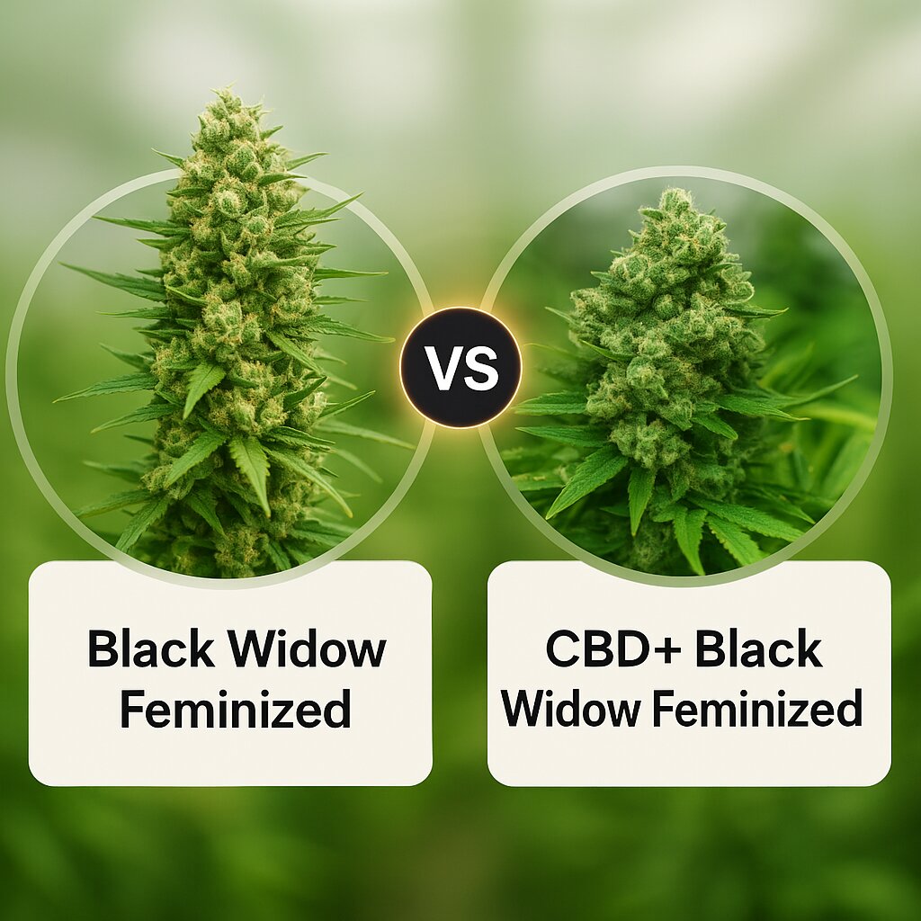 Black Widow (Positronics) vs CBD+ Black Widow (Positronics) Vergleich von Cannabissamen