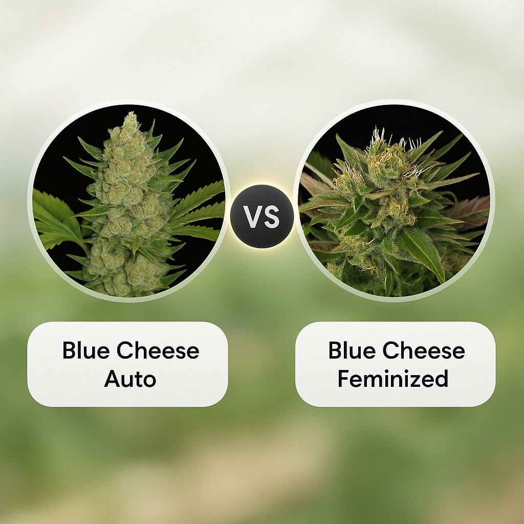 Blue Cheese Auto (Barneys Farm) vs Blue Cheese (DinaFem Seeds) Vergleich von Cannabissamen