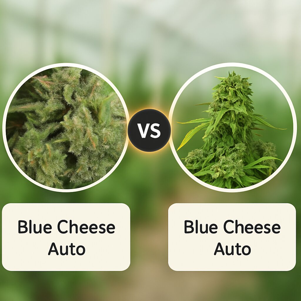 Blue Cheese Auto (Big Buddha Seeds) vs Blue Cheese Auto (DinaFem Seeds) Cannabis Samen Vergleich