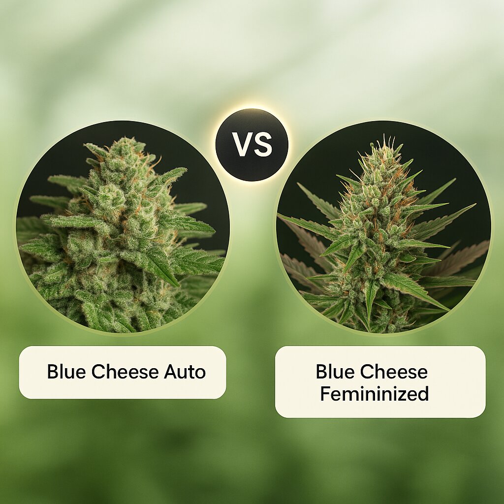 Blue Cheese Auto (Big Buddha Seeds) vs Blue Cheese (DinaFem Seeds) Vergleich von Cannabissamen