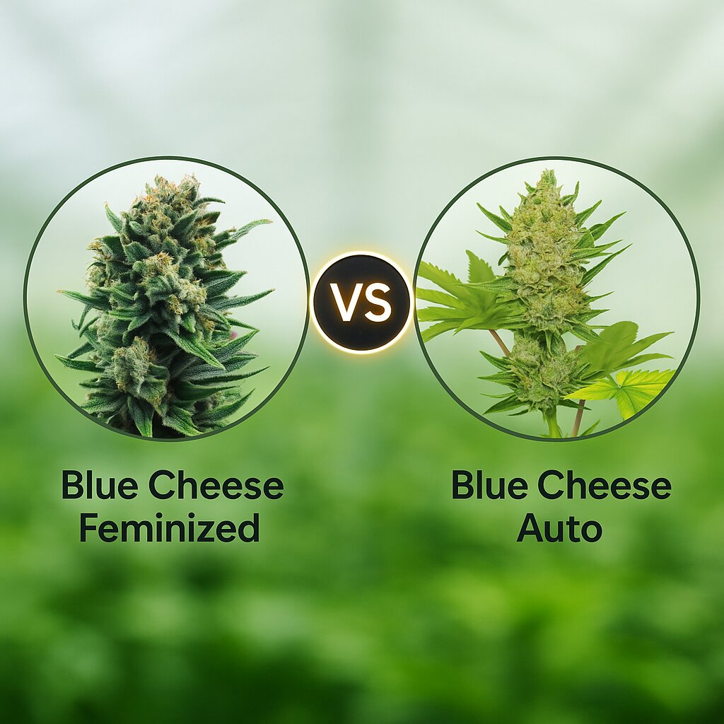 Blue Cheese (Royal Queen Seeds) vs Blue Cheese Auto (Barneys Farm) Cannabissamenvergleich