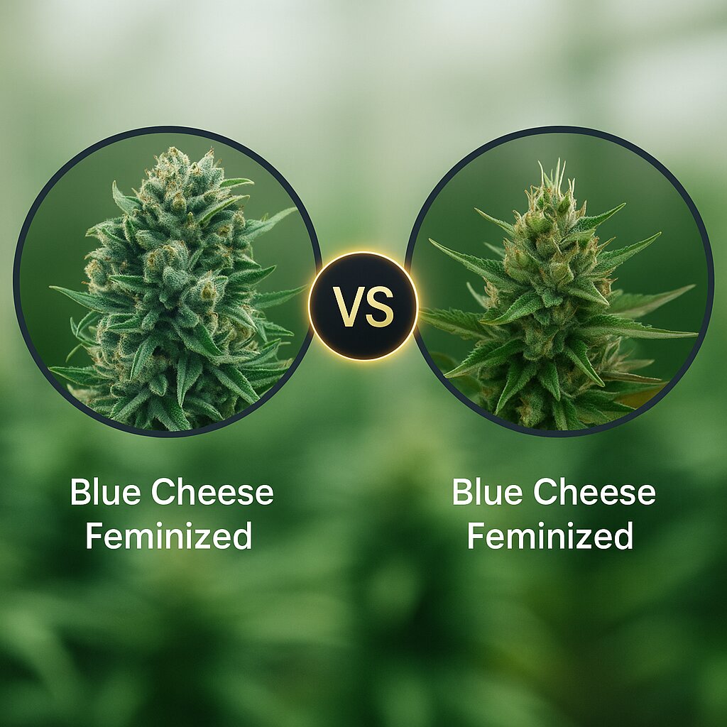 Blue Cheese (Royal Queen Seeds) vs Blue Cheese (DinaFem Seeds) Vergleich von Cannabissamen