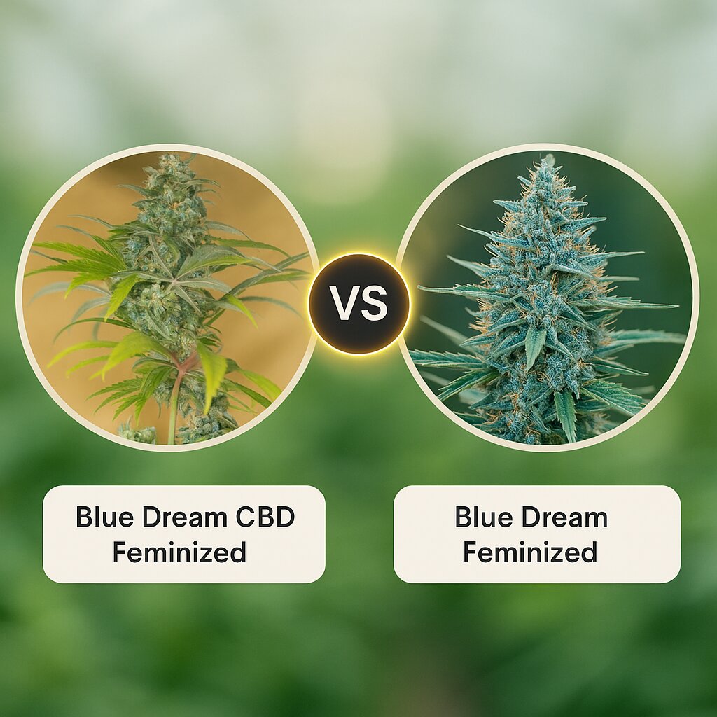 Blue Dream CBD (Humboldt Seed Organization) vs Blue Dream (Humboldt Seed Organization) Vergleich von Cannabissamen