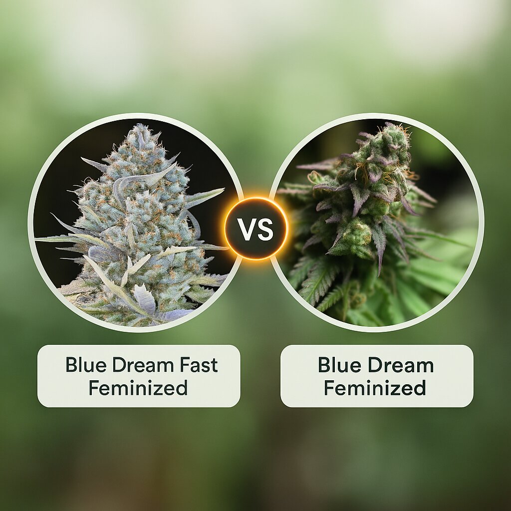 Blue Dream Fast (00 Seeds) vs Blue Dream (Bulldog Seeds) Vergleich von Cannabissamen