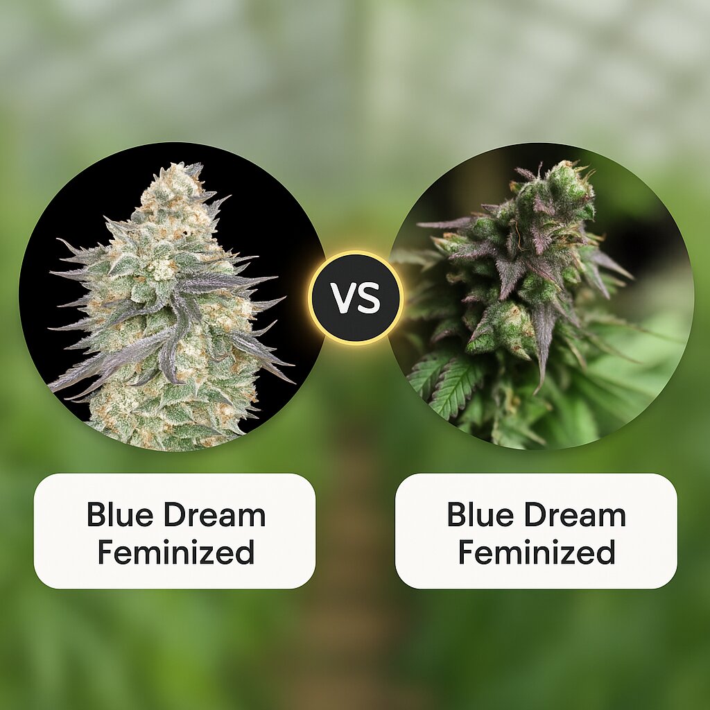 Blue Dream (00 Seeds) vs Blue Dream (Bulldog Seeds) Vergleich von Cannabissamen