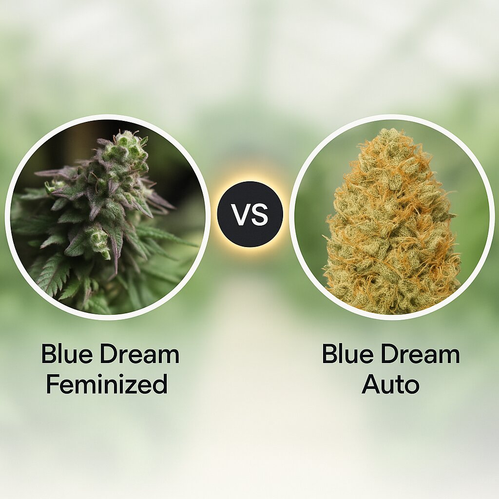 Blue Dream (Bulldog Seeds) vs Blue Dream Auto (Humboldt Seed Organization) Vergleich von Cannabissamen