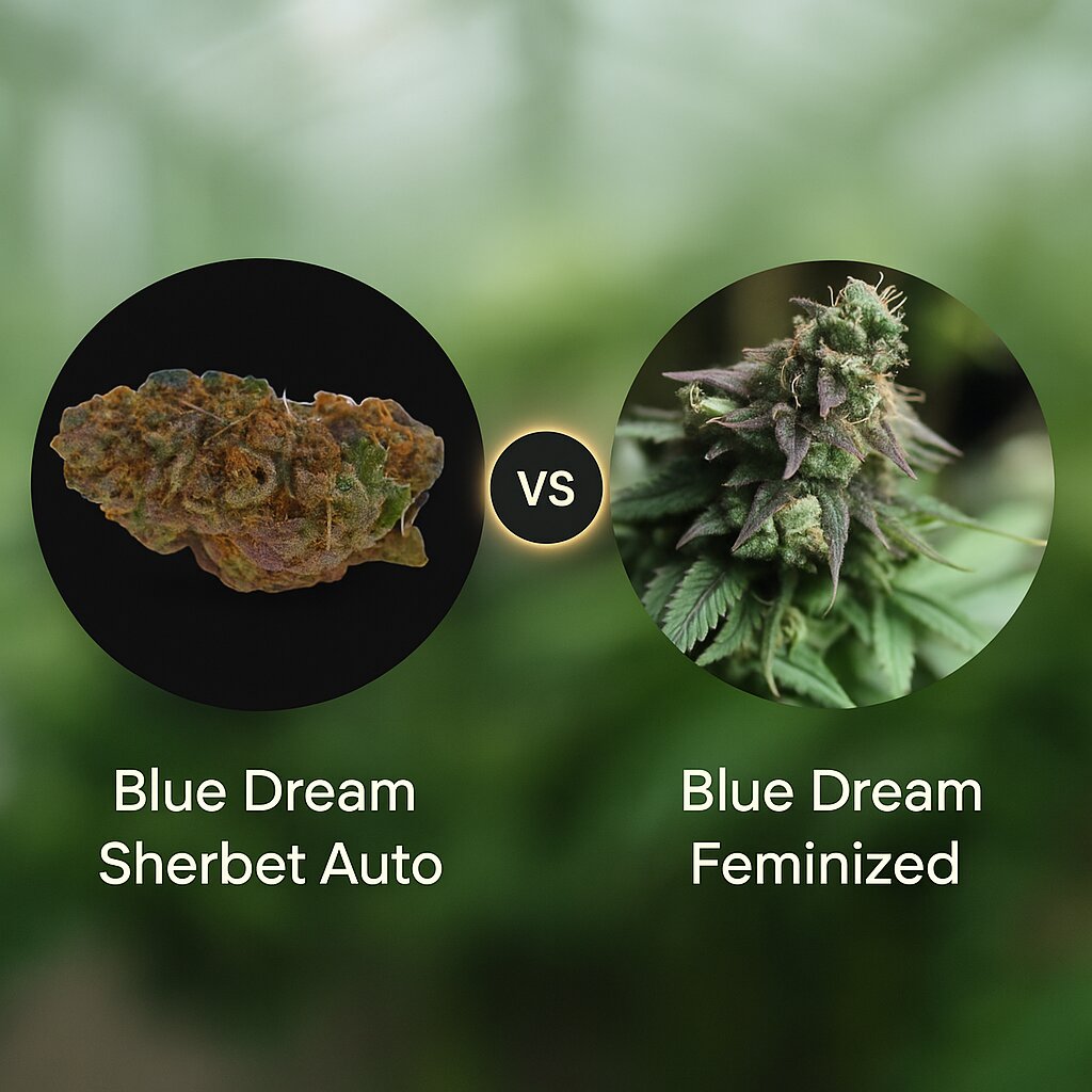 Blue Dream Sherbet (Growers Choice) vs Blue Dream (Bulldog Seeds) Cannabissamenvergleich