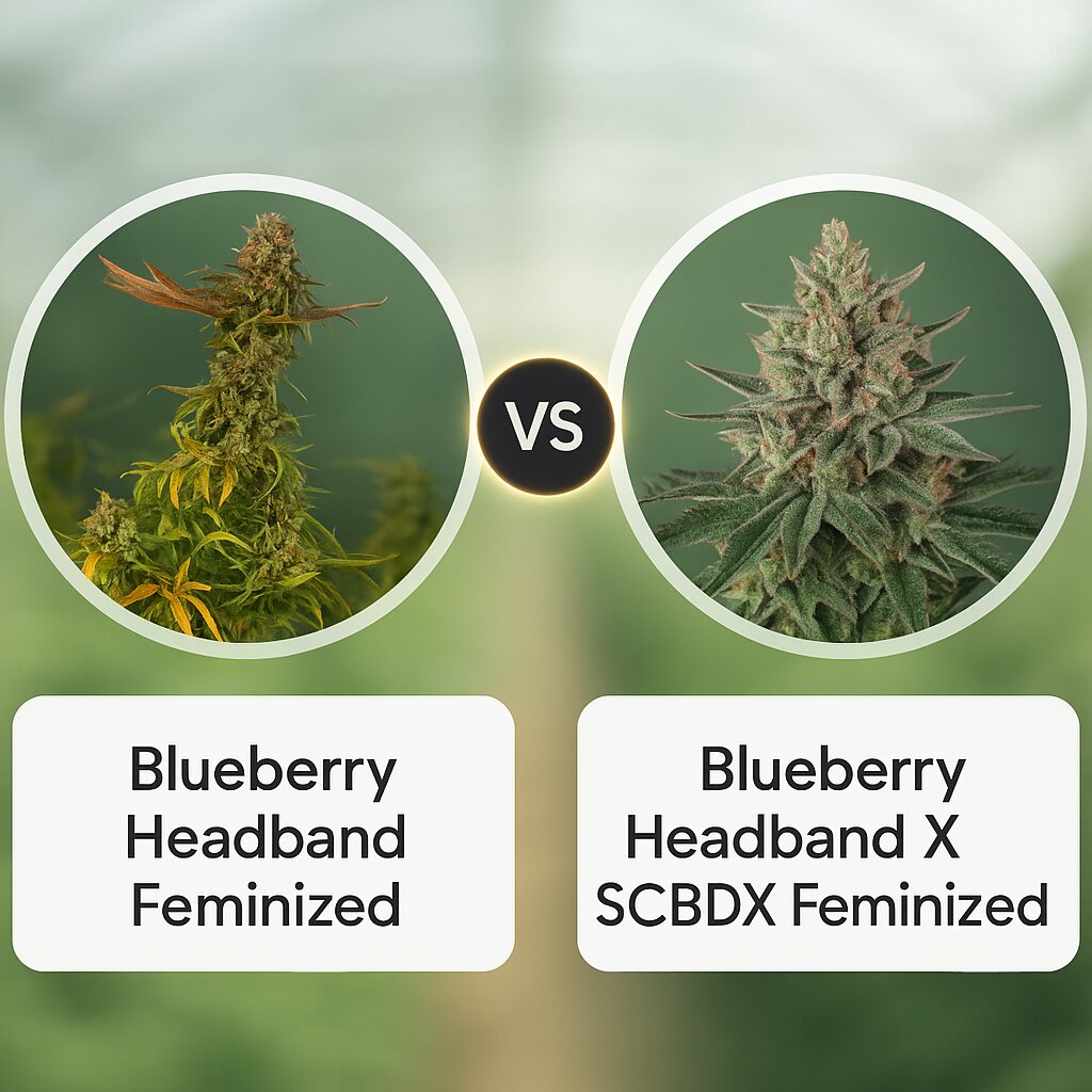 Blueberry Headband (Humboldt Seed Organization) vs Blueberry Headband X SCBDX (SuperCBDx) Vergleich von Cannabissamen