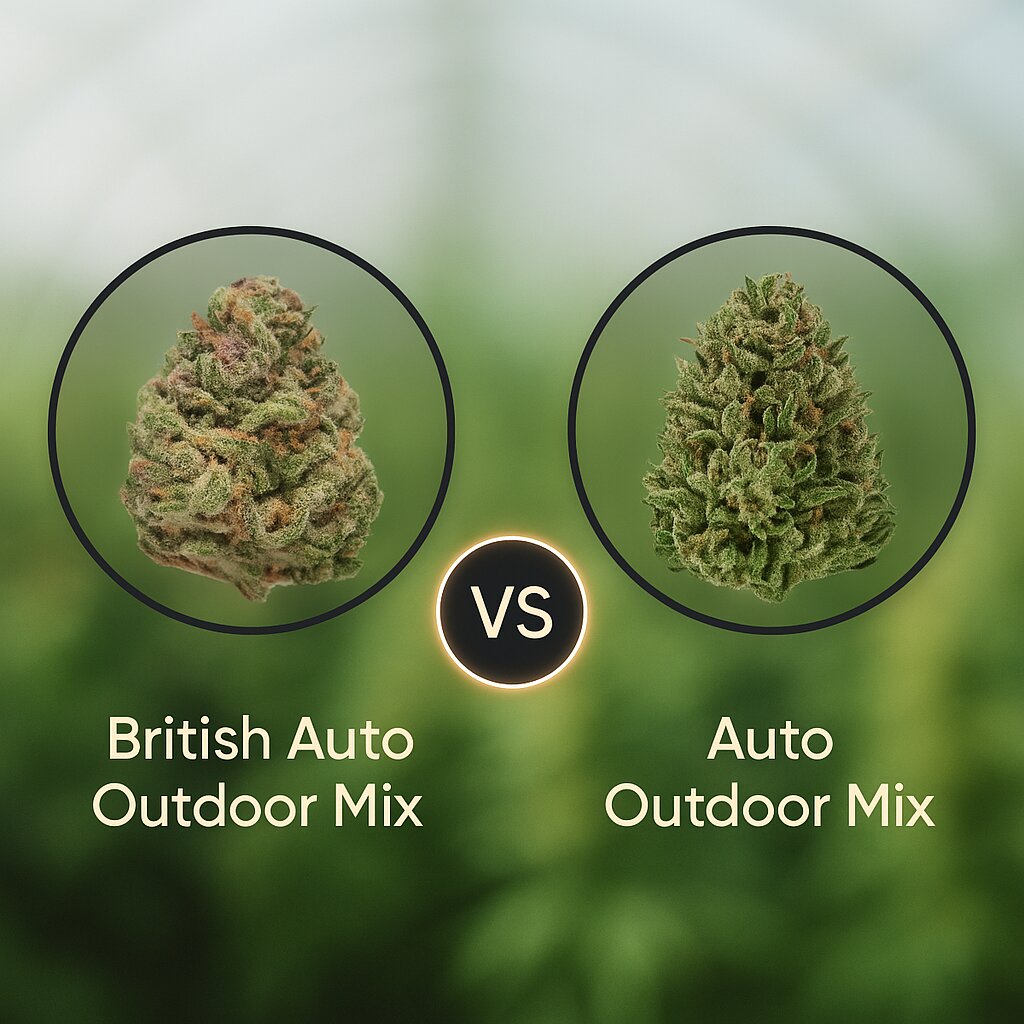 British Auto Outdoor Mix (Tyrol Seeds) vs Auto Outdoor Mix (Royal Queen Seeds) Vergleich von Cannabissamen