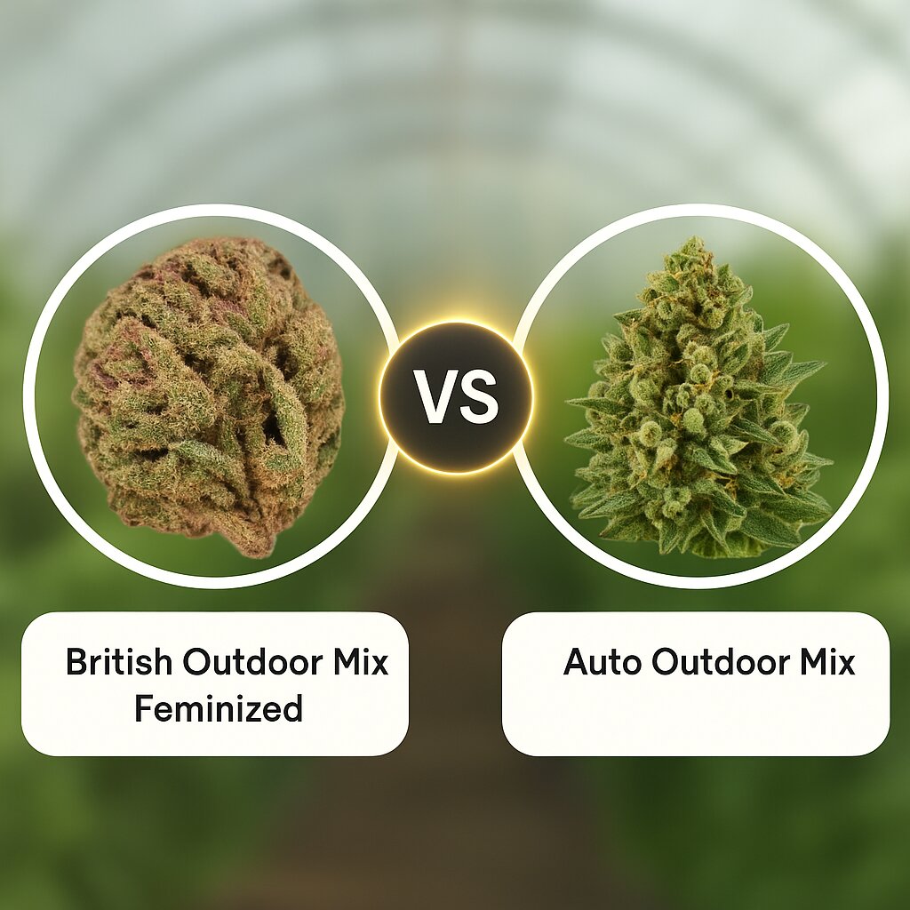 British Outdoor Mix (Tyrol Seeds) vs Auto Outdoor Mix (Royal Queen Seeds) Vergleich von Cannabissamen
