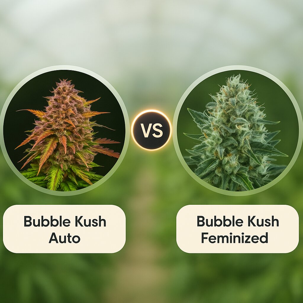 Bubble Kush Auto (Royal Queen Seeds) vs Bubble Kush (Royal Queen Seeds) Cannabis-Samen Vergleich