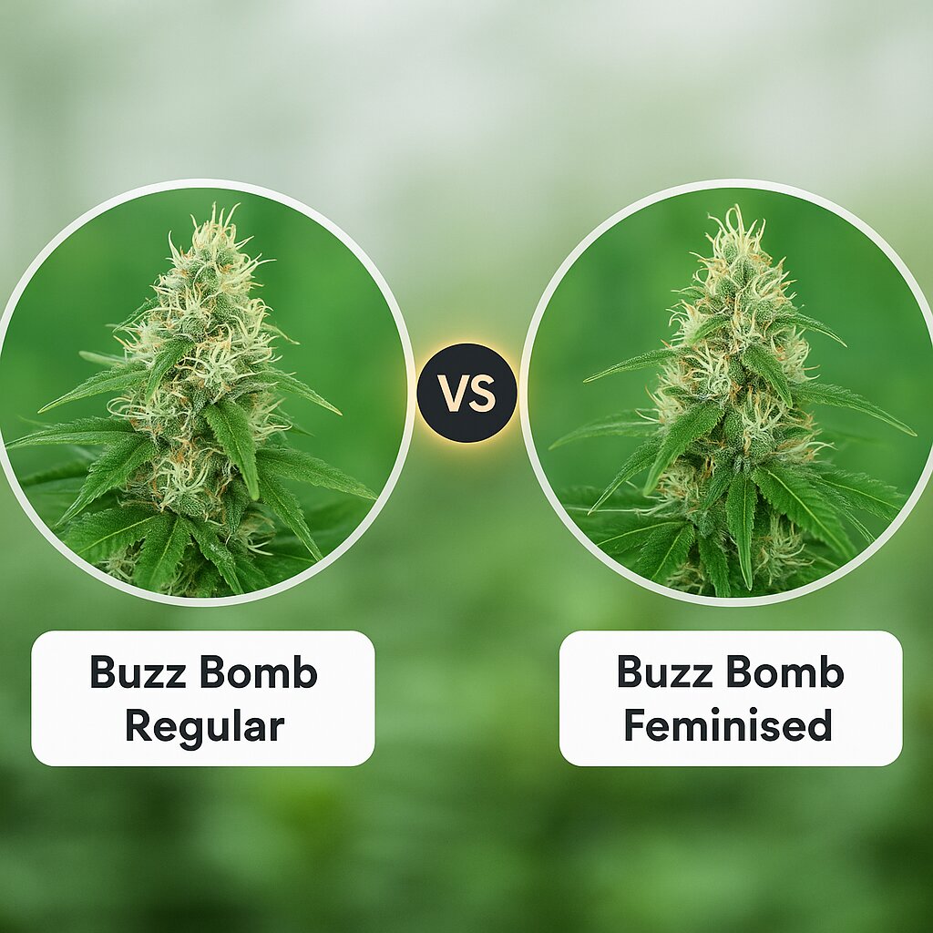 Buzz Bomb (Bomb Seeds) vs Buzz Bomb Feminised (Bomb Seeds) Vergleich von Cannabissamen