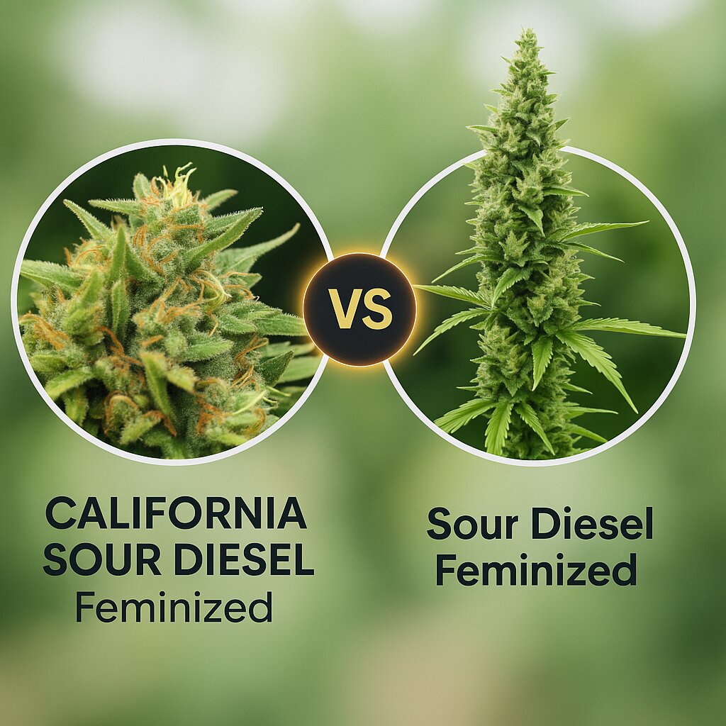 CALIFORNIA SOUR DIESEL (Humboldt Seed Company) vs Sour Diesel (Bulldog Seeds) Cannabissamenvergleich