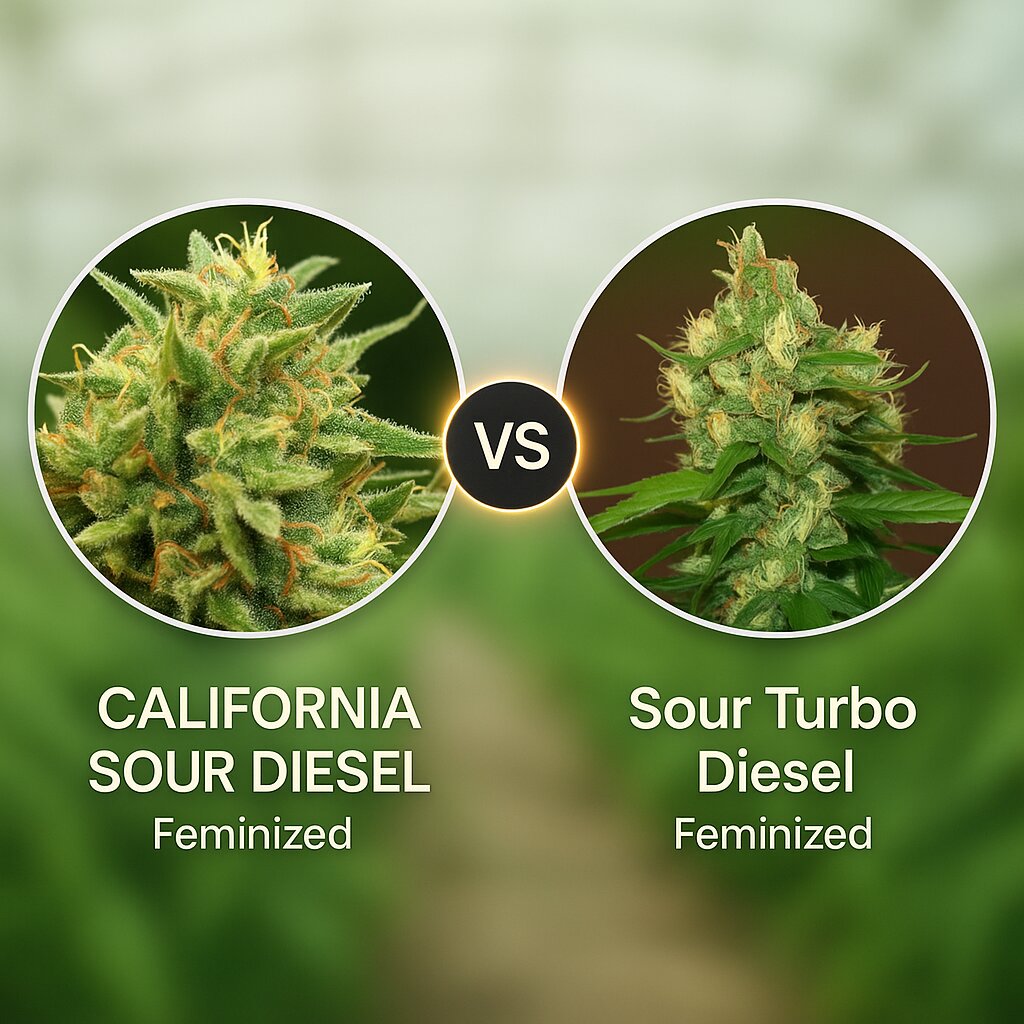 CALIFORNIA SOUR DIESEL (Humboldt Seed Company) vs Sour Turbo Diesel (Cream of the Crop) Vergleich von Cannabissamen