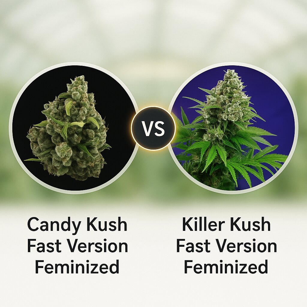 Candy Kush Fast Version (Royal Queen Seeds) vs Killer Kush Fast Version (Sweet Seeds) Cannabissamenvergleich