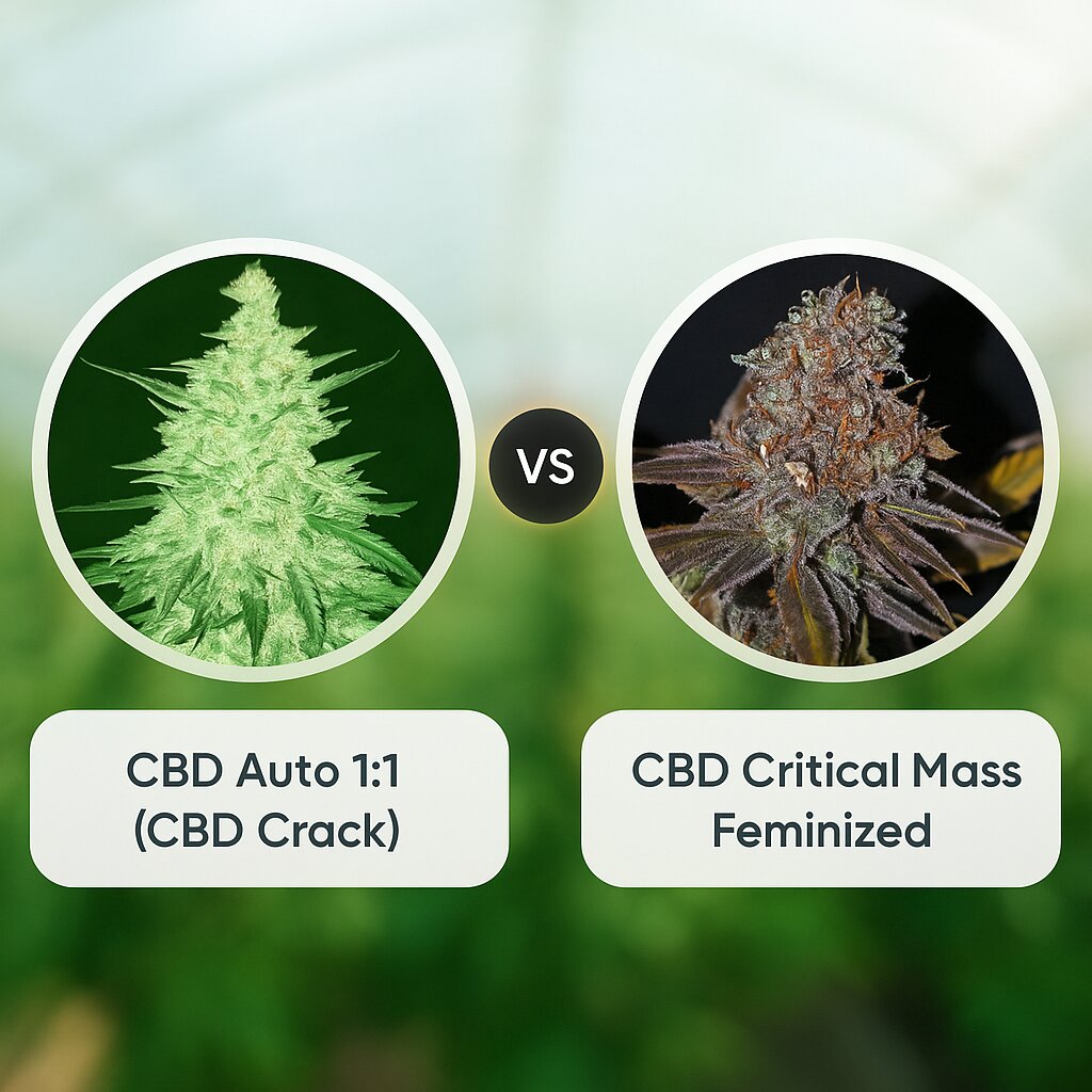 CBD Auto 1:1 (CBD Crack) (FastBuds) vs CBD Critical Mass (Seedsman) Vergleich von Cannabissamen