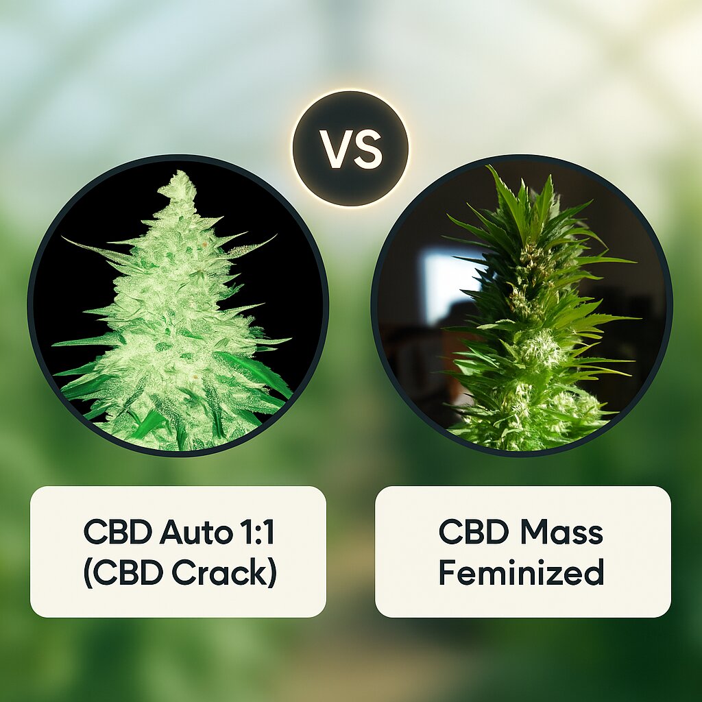 CBD Auto 1:1 (CBD Crack) (FastBuds) vs CBD Mass (Advanced Genetics Seeds) Vergleich von Cannabissamen