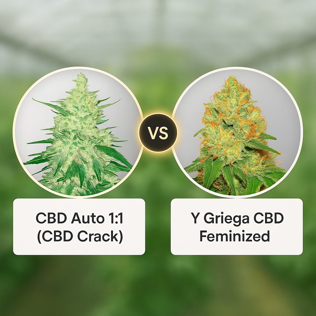 CBD Auto 1:1 (CBD Crack) (FastBuds) vs Y Griega CBD (Medical Seeds) Cannabis-Samen-Vergleich