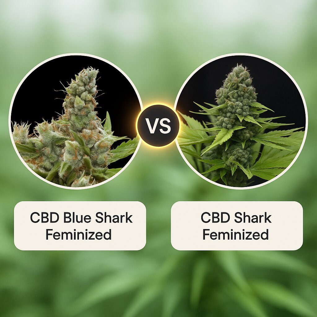 CBD Blue Shark (Barneys Farm) vs CBD Shark (CBD Crew) Cannabis Samen Vergleich