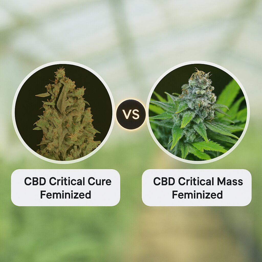 CBD Critical Cure (Barneys Farm) vs CBD Critical Mass (CBD Crew) Vergleich von Hanfsamen