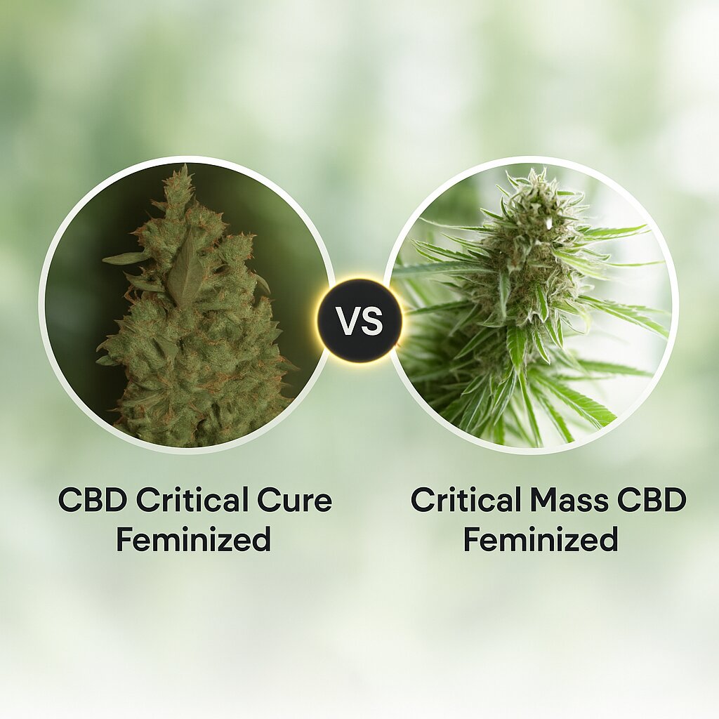 CBD Critical Cure (Barneys Farm) vs Critical Mass CBD (DinaFem Seeds) Cannabissamenvergleich