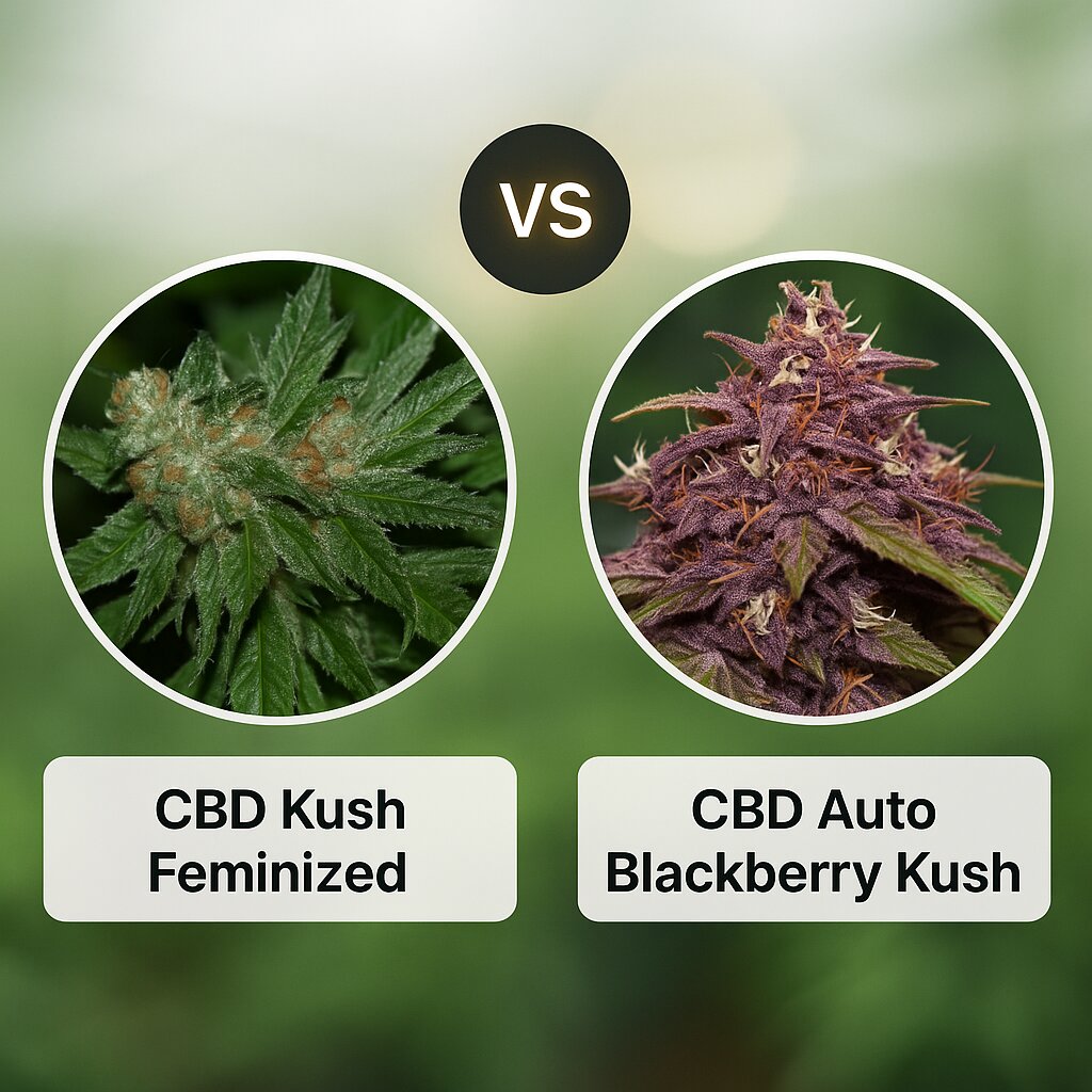 CBD Kush (Dutch Passion) vs CBD Auto Blackberry Kush (Dutch Passion) Vergleich von Cannabissamen