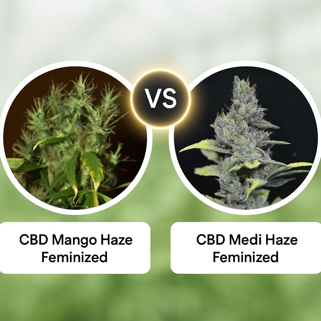 CBD Mango Haze (CBD Crew) vs CBD Medi Haze (CBD Crew) Vergleich von Cannabissamen
