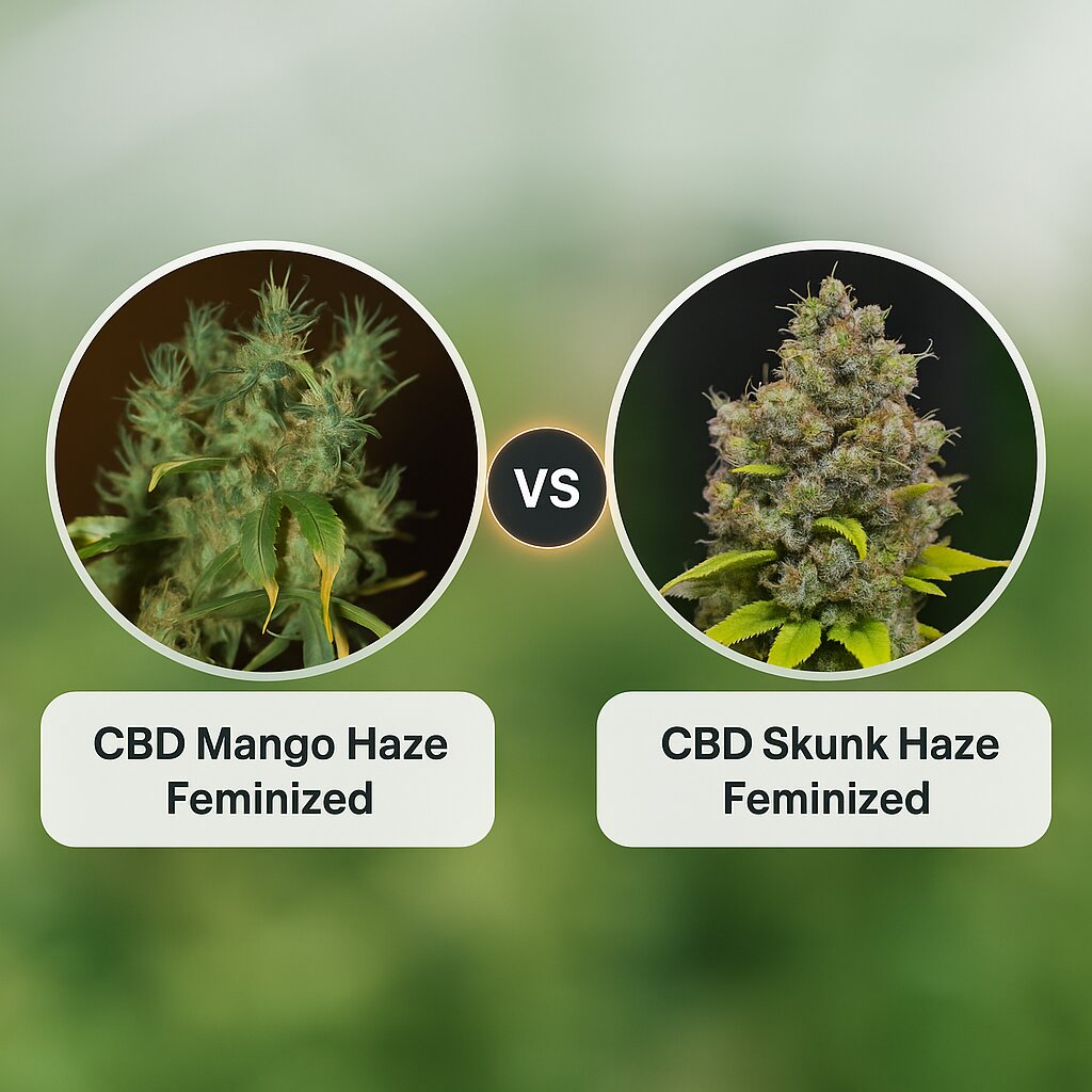 CBD Mango Haze (CBD Crew) vs CBD Skunk Haze (CBD Crew) Vergleich von Cannabissamen