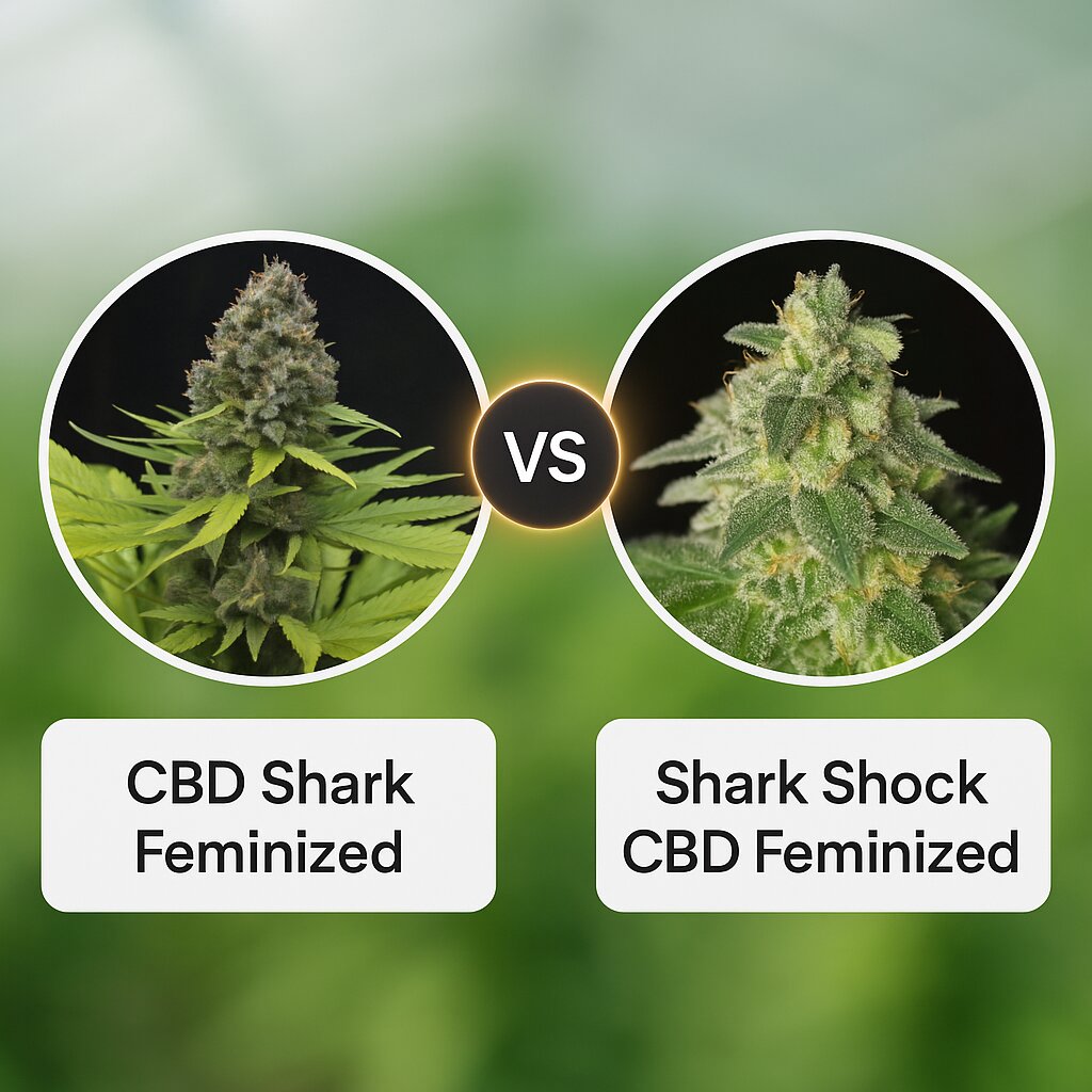 CBD Shark (CBD Crew) vs Shark Shock CBD (DinaFem Seeds) Hanfsamen Vergleich